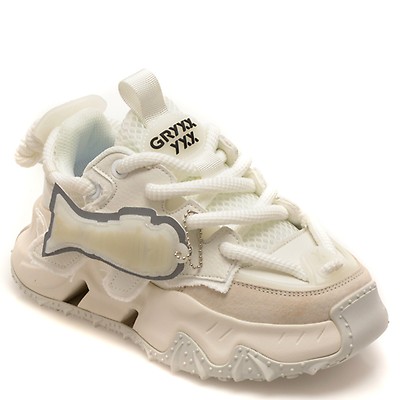 Pantofi sport GRYXX albi, 351216, din material textil si piele naturala