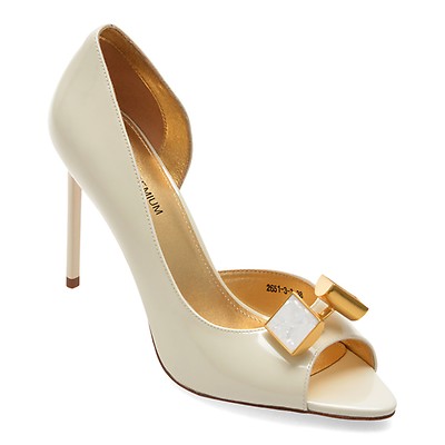 Pantofi eleganti EPICA PREMIUM albi, 2651, din piele naturala lacuita