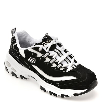 Pantofi sport SKECHERS alb-negru, D LITES, din material textil si piele natuala