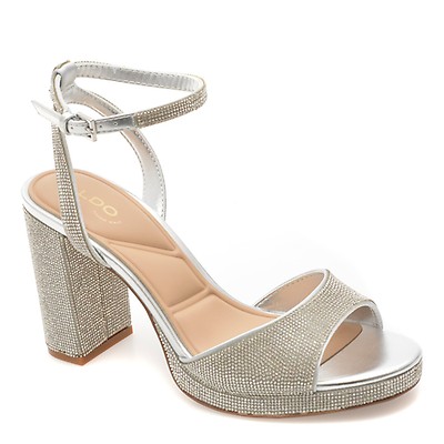 Sandale elegante ALDO argintii, ALLURING 040, din material textil