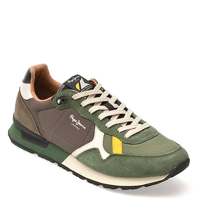 Pantofi sport PEPE JEANS kaki, MS40021, din material textil si piele naturala