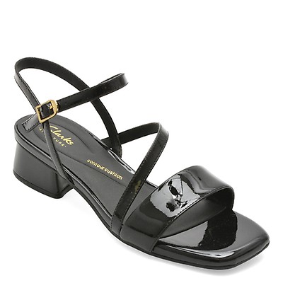 Sandale CLARKS negre, SERINA 35 STRAP, din piele naturala lacuita