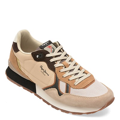 Pantofi sport PEPE JEANS bej, MS40029, din material textil si piele naturala