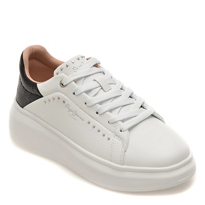 Pantofi sport PEPE JEANS albi, LS00022, din piele naturala