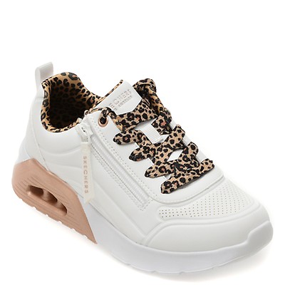 Pantofi sport SKECHERS albi, UNO LITE 2.0, din piele ecologica