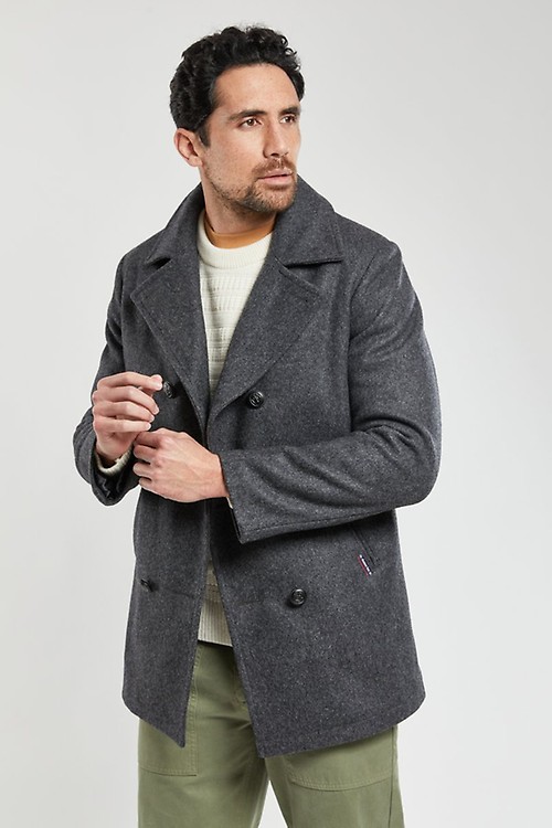 Two-coloured pea coat - wool