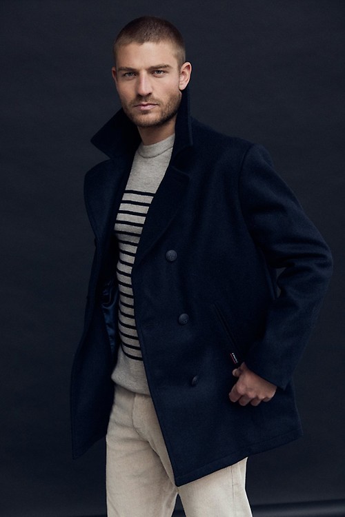 Two-coloured pea coat - wool