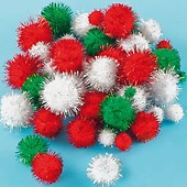 Baker Ross AX622 Glitter Pom Poms - Pack of 150, Self-Adhesive Assorted Sticky Craft Embellishments for Kids Arts and Crafts Decorating