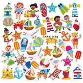 Baker Ross AT738 Tropical Beach Foam Stickers - Pack of 120, Self Adhesives, Perfect for Children to Decorate Collages and Crafts, Ideal for Schools