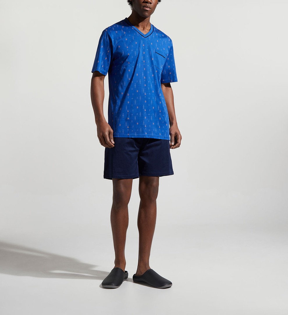 Pyjama Col V En Coton Peigné BLEU MARINE E473 - Mariner Underwear