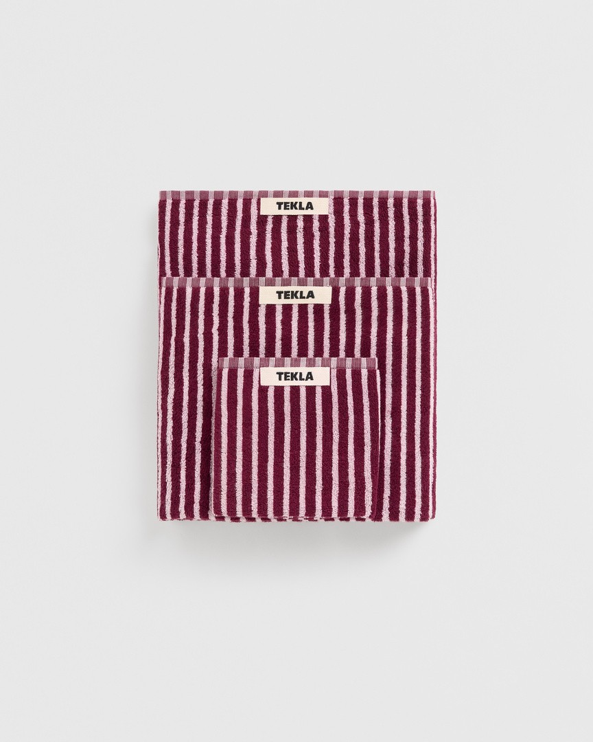 Terry towel – striped – Red and Rose