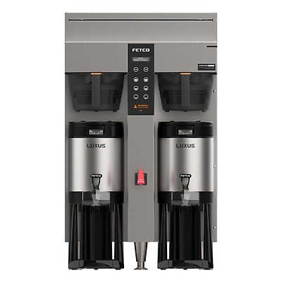 Fetco L4D-15TLA Luxus 1.5 Gallon Stainless Steel Hands-Free Coffee Dispenser  with Stand and Antimicrobial