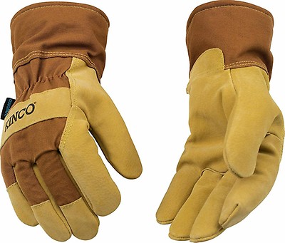 KINCO 94HK-M Mens Lined Grain Suede Pigskin Gloves Medium Heat Keep Lining Golden 