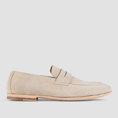 white suede loafers