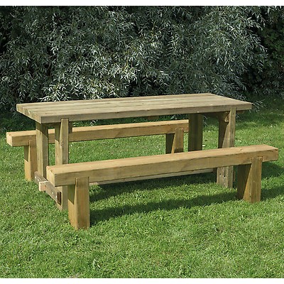 Forest Sleeper Bench Refectory Wooden Garden Table Set 6 X2 B M