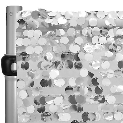 Silver Sequin Backdrop Curtain w/ 4 Rod Pocket by Eastern Mills - 8ft Long  x 4.5ft Wide