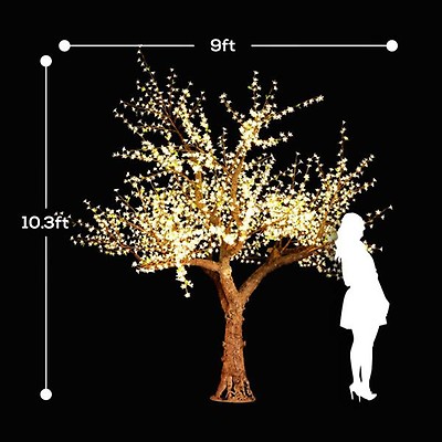 Lighted Cherry Tree - AC Adapter - 2400 LEDs - Warm White - 10FT Tall