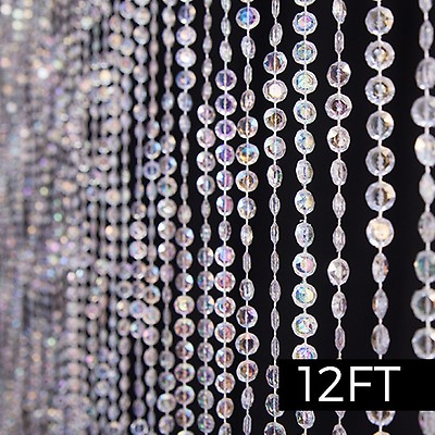 Satin Top Rod Pocket 9ft. Jewel Crystal Iridescent Diamond Cut Curtain