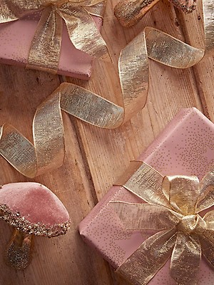Rose Gold Wired Ribbon 6cm Glitter Christmas Ribbon For Gift