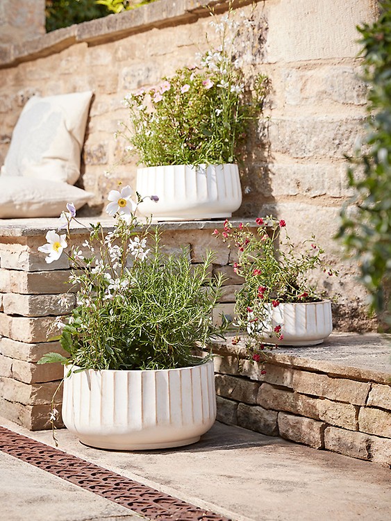 Three Sand Fluted Planters