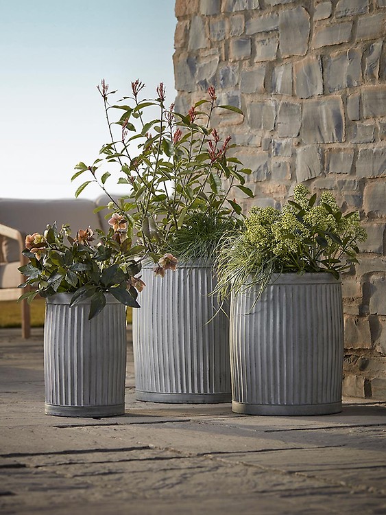 Three Fluted Zinc planters Round