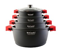 Wecook STONE2B Batería Cocina Inducción 4 Piezas, Tapa de Cristal, Aluminio  Fundido, Antiadherente sin PFOA, , Negro - Conforama