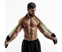 HOMCOM Banco de Musculación Banco Abdominal Pesas Estiramiento de Brazos  Multifuncional para Fitness con 2 Cuerdas Expansor Acero