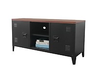 Mueble TV hierro y madera maciza de abeto negro 110x30x43 cm