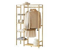 Armario Para Ropa Hudiksvall Con 2 Puertas Deslizantes Bambú 185 X 140 X 45  Cm Natural [en.casa] con Ofertas en Carrefour