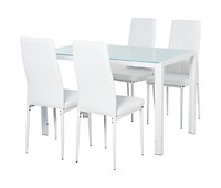 Juego de 4 mesas de comedor para 4, mesa de cocina rectangular blanca de  MDF y sillas de comedor de cuero, juego de 5 piezas de mesa de comedor,  marco
