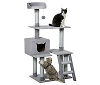 PawHut Árbol Rascador para Gatos Grande 60x60x200 cm con 2 Cuevas