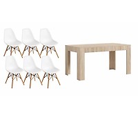 Set de comedor Vihti mesa MDF 120 x 70 cm efecto madera + 4 sillas grises