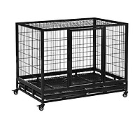 Pawhut jaula de metal con ruedas negro para perros