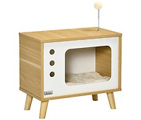 Arenero para gatos de madera con 2 puertas PawHut 107x54x70 cm roble