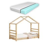 Cama para niños Knätten En diseño de Casa con Somier madera pino 70 x 140  cm Natural [en.casa]