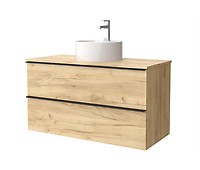 Mueble de baño Morai 100 cm Roble con tirador negro, Lavabo sobre encimera, Salgar