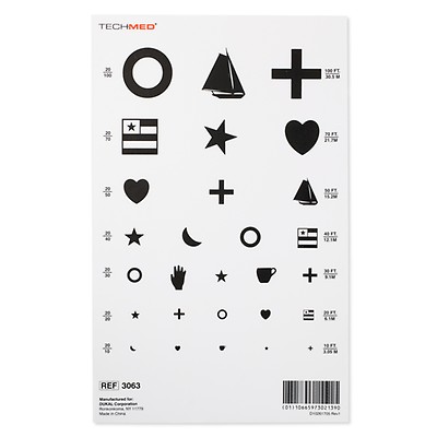 20 ft: Wall Mount Eye Test Chart - Illiterate Tumbling E-442