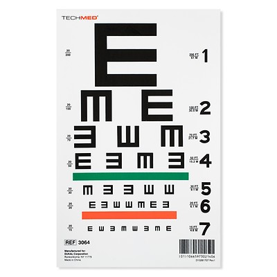20 ft: Wall Mount Eye Test Chart - Illiterate Tumbling E-442