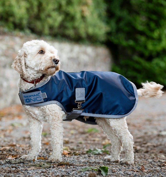 Horseware Rambo Hundedecke, Größe L – Wasserdicht, Fleece, Marineblau/Beige