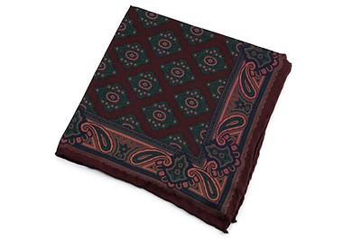 Burnt Orange Silk-Wool Pocket Square with Paisley Motifs - Fort Belvedere