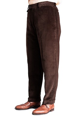 Dark Olive Corduroy Trousers -Stancliffe Flat-Front in 8-Wale Cotton by  Fort Belvedere