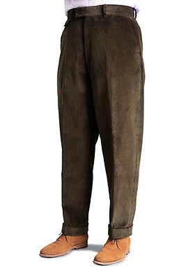 British Racing Green Corduroy Trousers - Stancliffe Flat-Front in