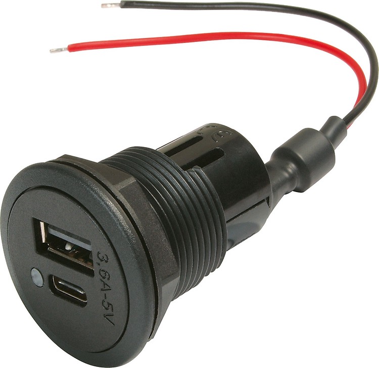 Einbausteckdose Power USB mit Montageplatte und Deckel 12 - 24 V