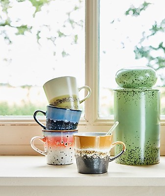 HKLIVING 70s Ceramics: Cappuccino Tasse Blossom mehrfarbig 77254