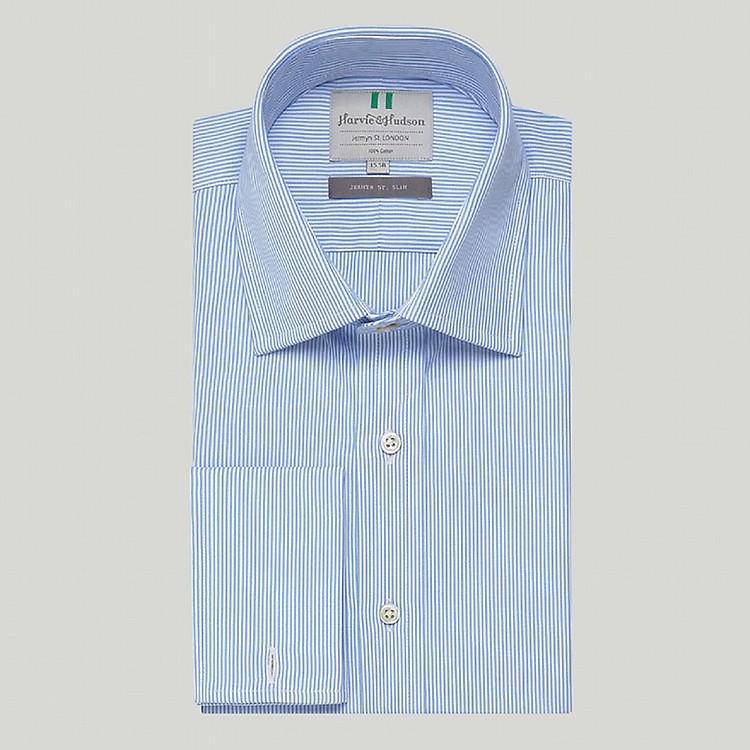 slim fit dress slacks Plain Blue End-on-End Cotton Shirt with Cut-away Collar & Double Cuff