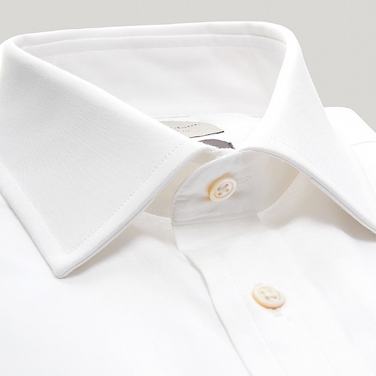 White Fine Twill Slim Fit Double Cuff Shirt