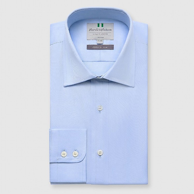 Blue End on End Double Cuff Shirt - Harvie and Hudson