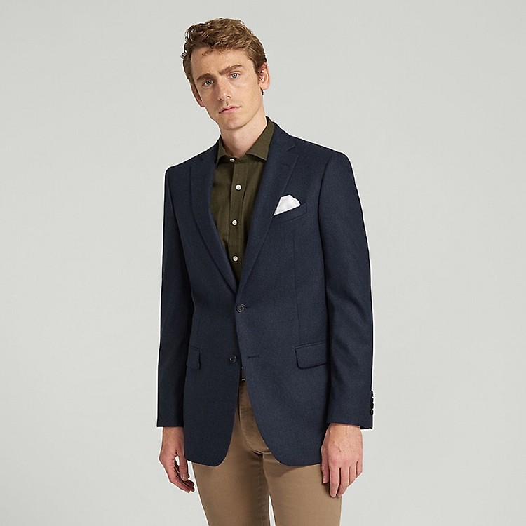 Men's Navy Semi Plain Wool and Linen Jacket