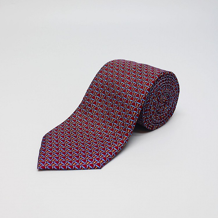 Silk Print Tie in Light Blue/Orange/White Stirrups