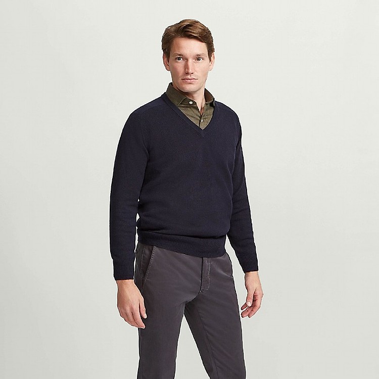 Cashmere V-neck Dark Grey Melange, Grey Cashmere Jumper Mens